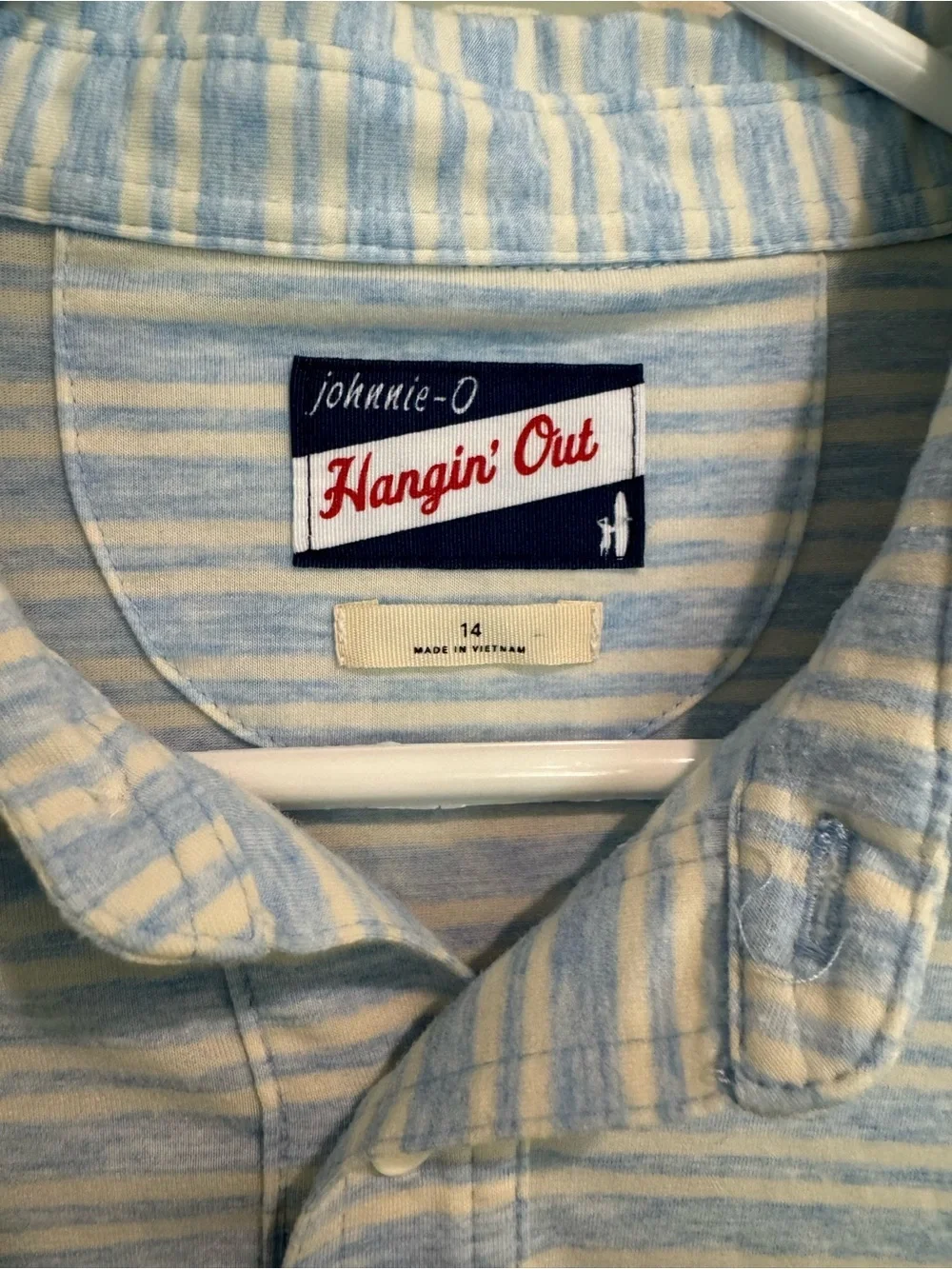 johnnie-O Kids Preppy Classic Long Sleeve Polo in Light Blue and White Stripe 14